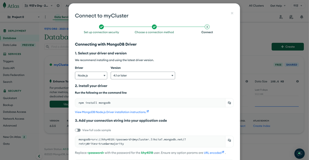 Connect to cluster in mongodb